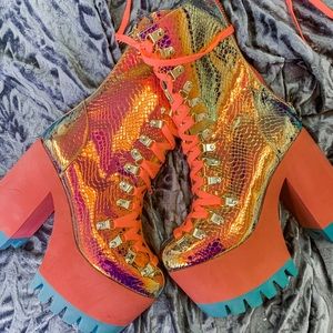 Dolls Kill Holographic Platform Boots